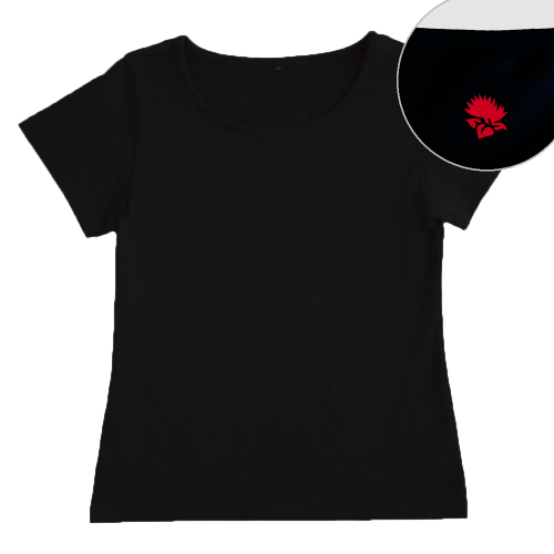 【Mサイズ】半袖 黒色 フラTシャツ［フロント 無地 / バック ワンポイントレフア柄（赤）]