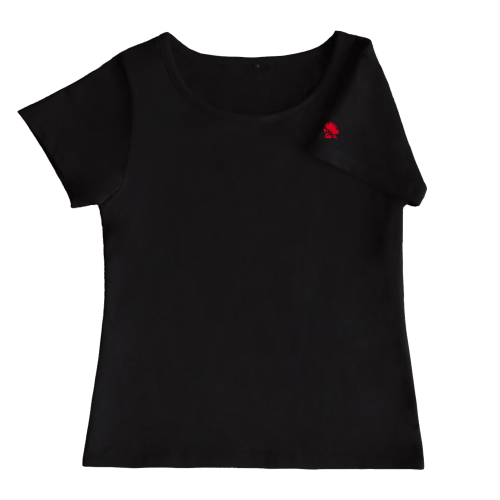 【Sサイズ】半袖 黒色 袖プリント フラTシャツ ワンポイントレフア柄（赤）