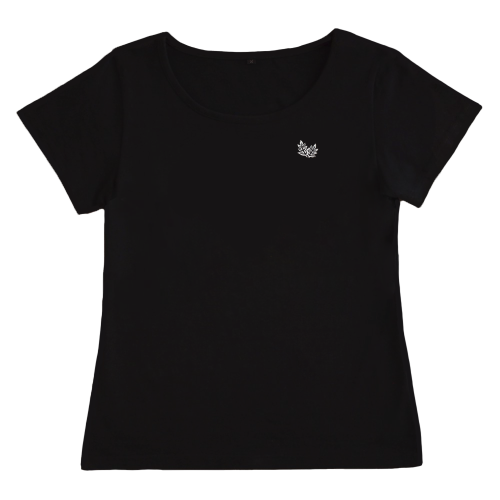 【Mサイズ】 半袖 黒色 フラTシャツ ワンポイントラウアエ柄(白)