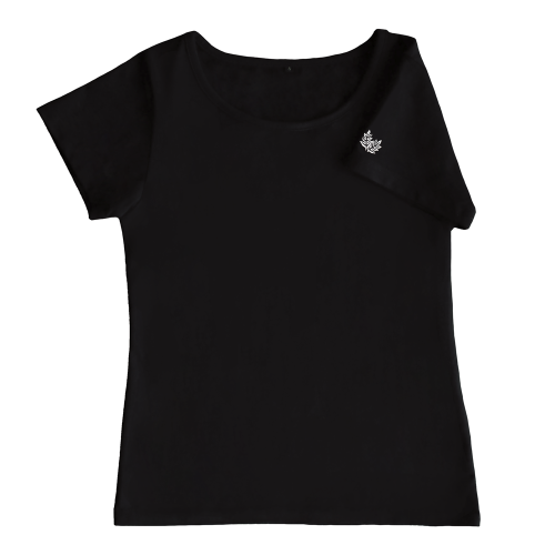 【Mサイズ】半袖 黒色 袖プリント フラTシャツ ワンポイントラウアエ柄(白)