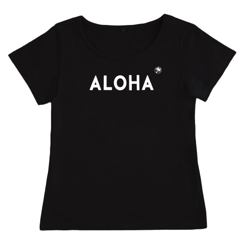【Sサイズ】 半袖 黒色 フラTシャツ “ALOHA&椰子“ (白)