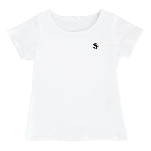 【2Lサイズ】 半袖 白色 フラTシャツ ワンポイント椰子柄 (黒)