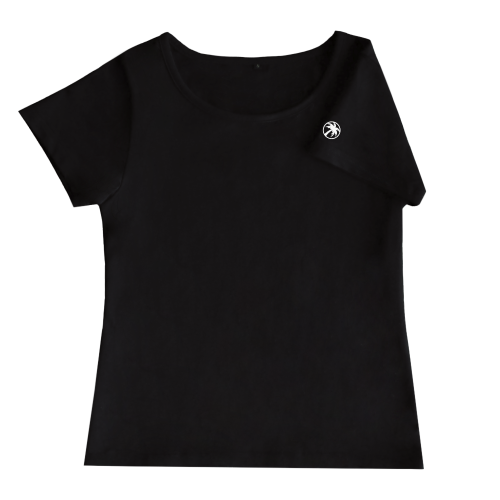 【Mサイズ】 半袖 黒色 袖プリント フラTシャツ ワンポイント椰子柄(白)