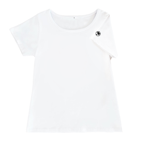 【Mサイズ】 半袖 白色 袖プリント フラTシャツ ワンポイント椰子柄(黒)