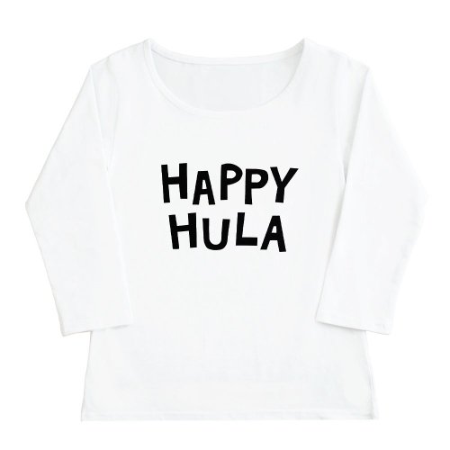【Sサイズ】七分袖 白色 フラTシャツ “HAPPY HULA” （黒）