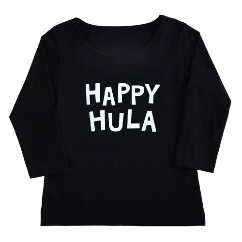 【Sサイズ】七分袖 黒色 フラTシャツ “HAPPY HULA”（白）