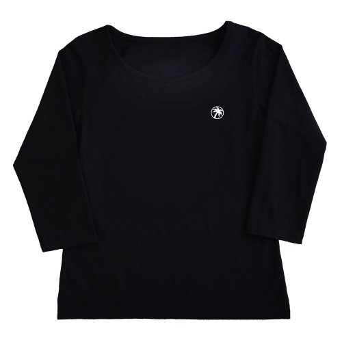 【Sサイズ】 七分袖 黒色 フラTシャツ ワンポイント椰子柄 (白)