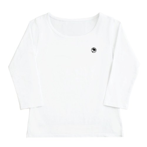 【Sサイズ】 七分袖 白色 フラTシャツ ワンポイント椰子柄 (黒)