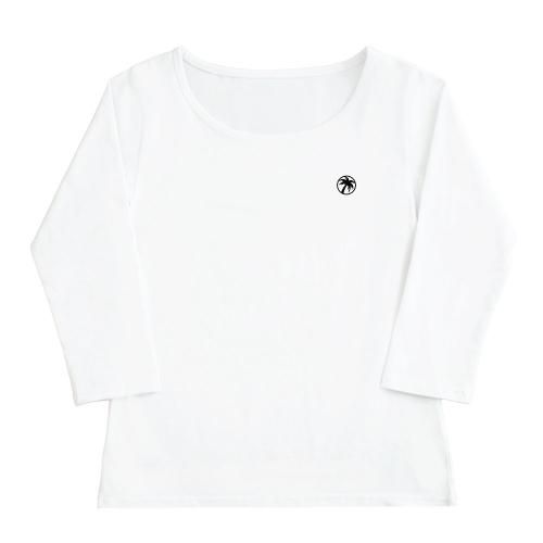 七分袖 黒色 フラTシャツ ワンポイントレフア柄（赤）フラダンス