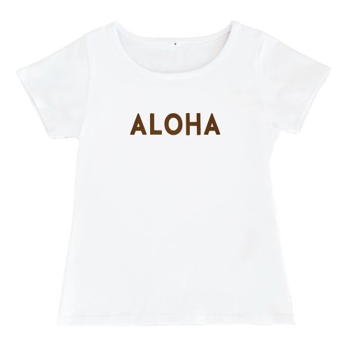 【Sサイズ】半袖 白色 フラTシャツ “ALOHA”（フロッキーブラウン）