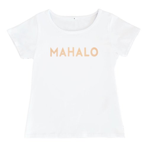 【Mサイズ】半袖 白色 フラTシャツ “MAHALO“ （フロッキーベージュ）