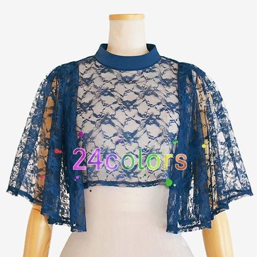 全24色】 ストレッチサテン スタンドカラー レース ケープ 全24色】 ストレッチサテン スタンドカラー レース ケープ