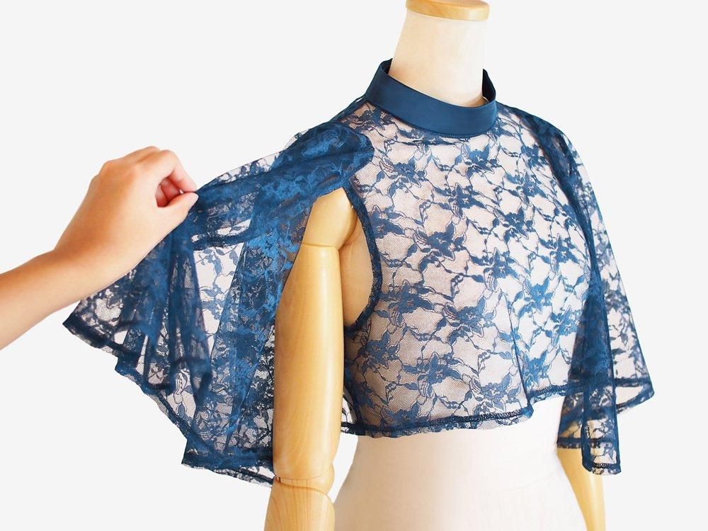 全24色】 ストレッチサテン スタンドカラー レース ケープ フラダンス