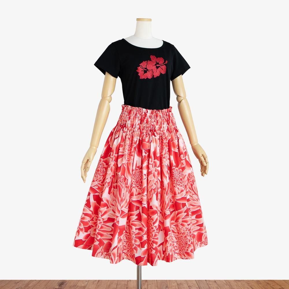 トーチジンジャーフラダンス用パウチスカート 黒赤花柄 フラダンスショップ、フラダンス用品、フラダンス衣装