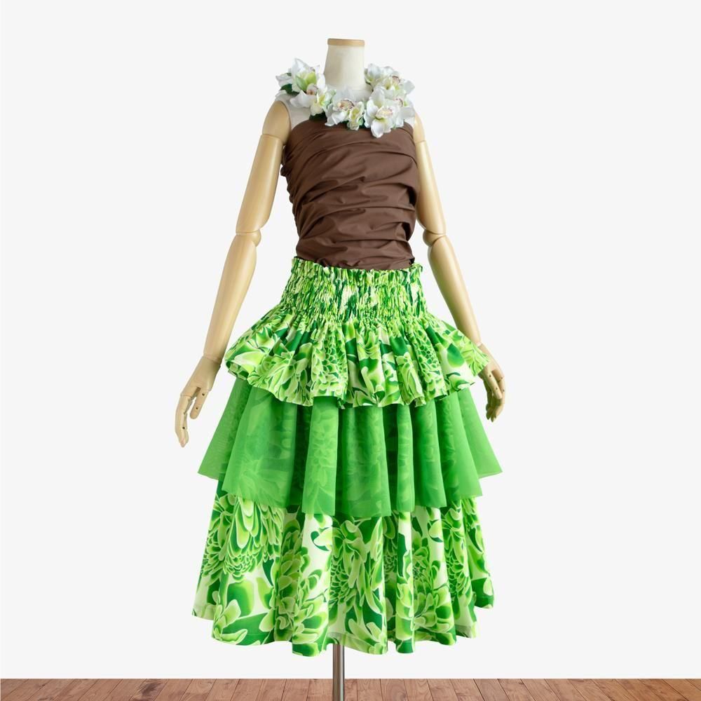 イエローグリーン×グリーン オーガンジー 3段切替ティアード