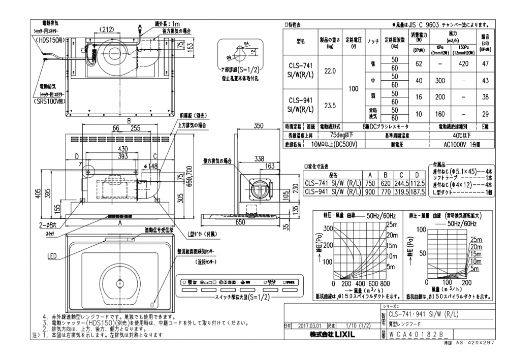 LIXIL CLS-741SI よごれんフード CLSタイプ ☆レンジフード 上幕板付き