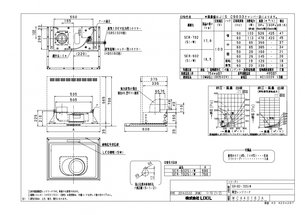 LIXIL SER-732SI 間口75cm 壁付用(I型・L型) SERタイプ ☆レンジフード