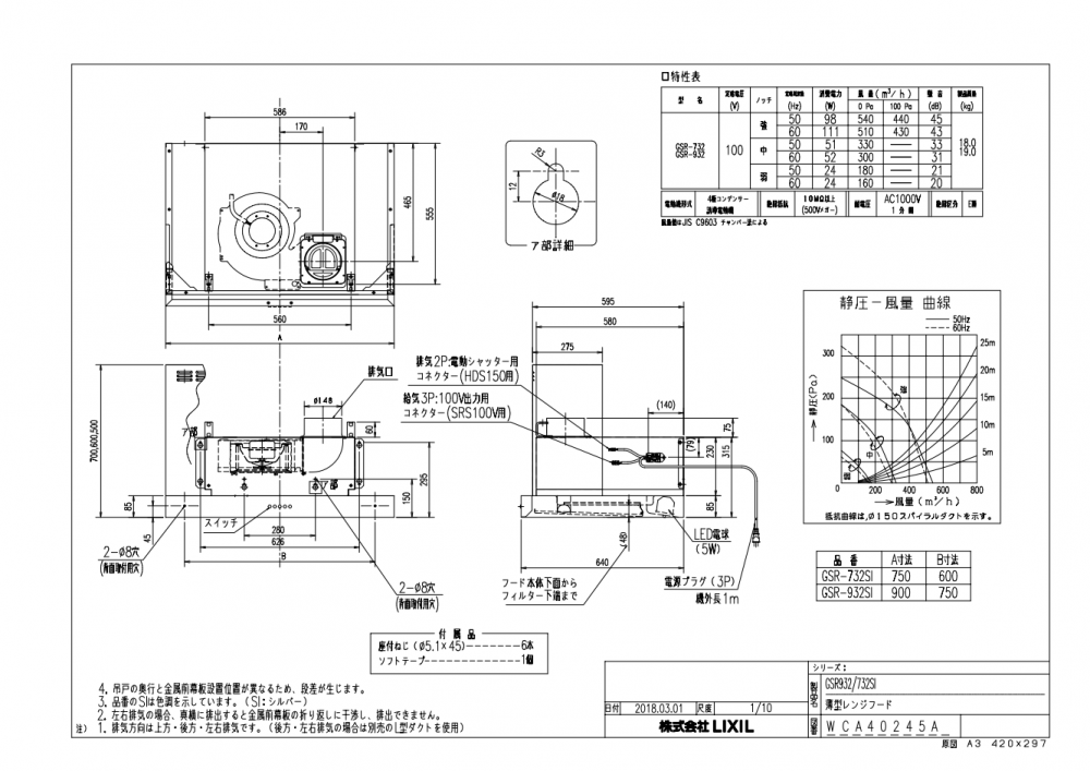 レンジフード 富士工業製（LIXIL） GSR-932SI 間口90cm シルバー 壁付用(I型・L型) GSRシロッコファンタイプ 上幕板付き
