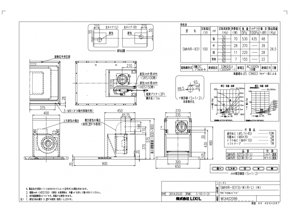 レンジフード 富士工業製（LIXIL） SMHVR-931SI(R/L) 間口90cm シルバー センターキッチン・対面キッチン用 サイドマントルHVRタイプ  ダクトカバー付き