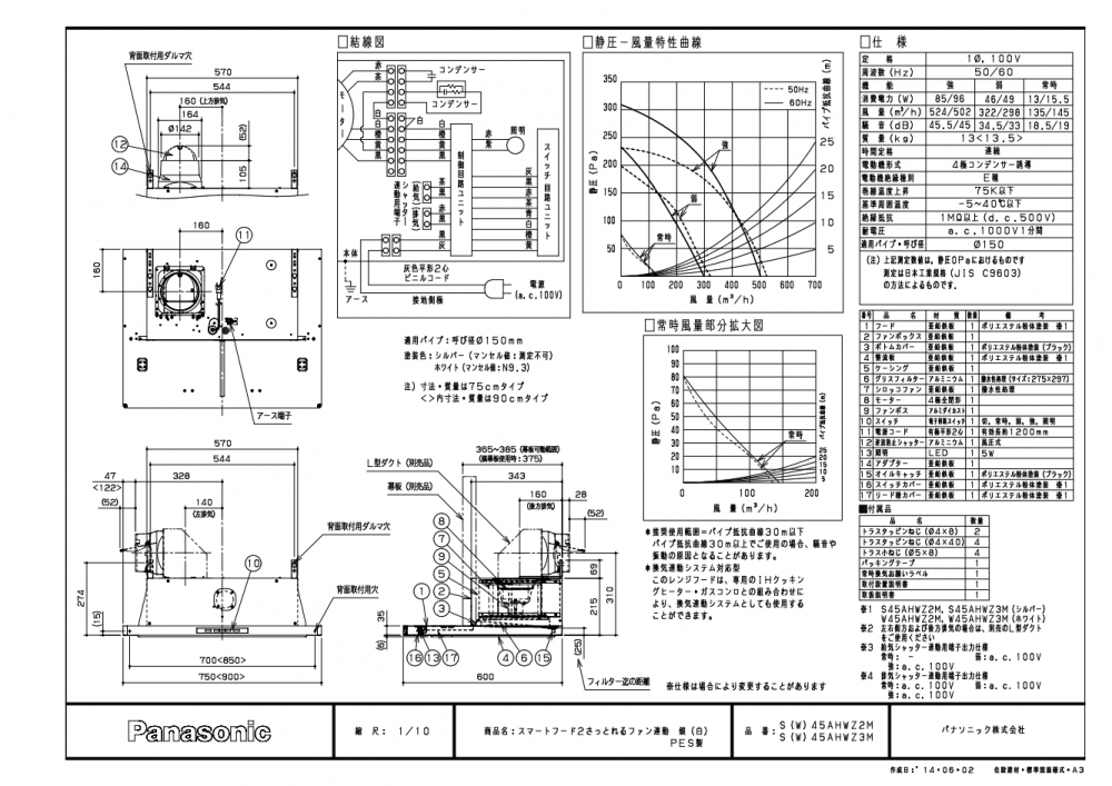 レンジフード Panasonic QSW45CHWZ2M 間口75cm ホワイト 壁付けタイプ シロッコファン 上幕板付き スマートフードII R L