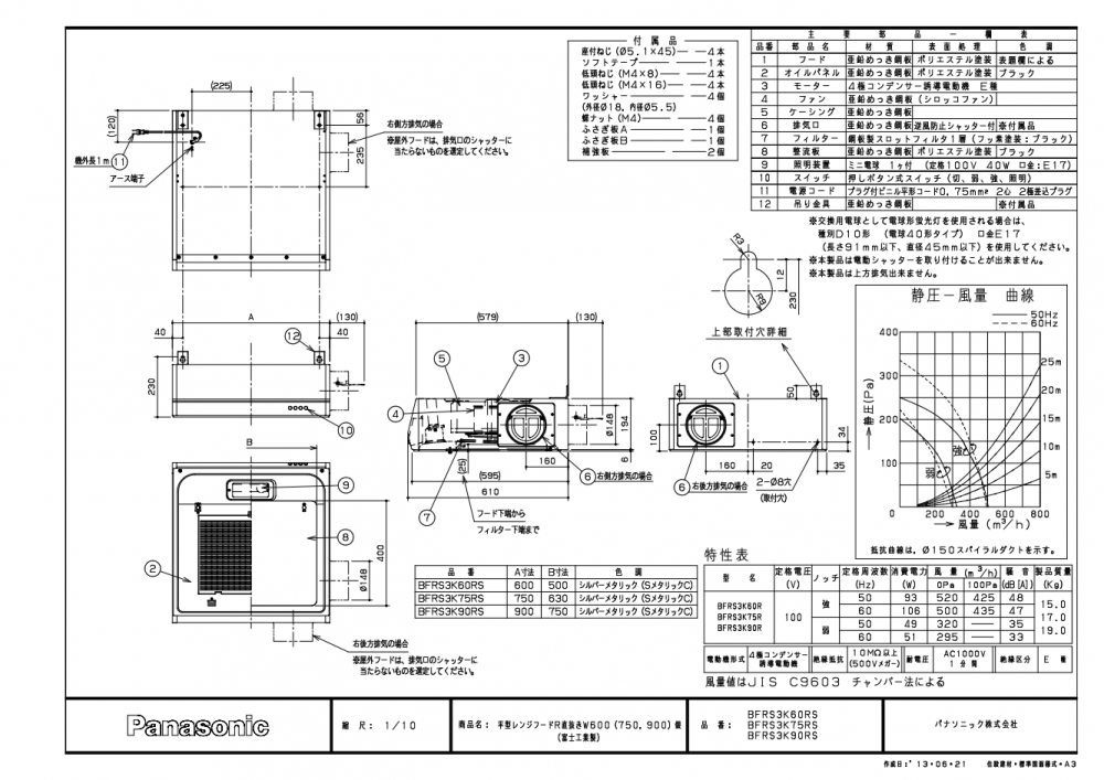 レンジフード 富士工業製（Panasonic） JUGBFRS3K75(R/L)S 間口75cm シルバー 梁対応フード 平型フード（直排気用）  上幕板付き