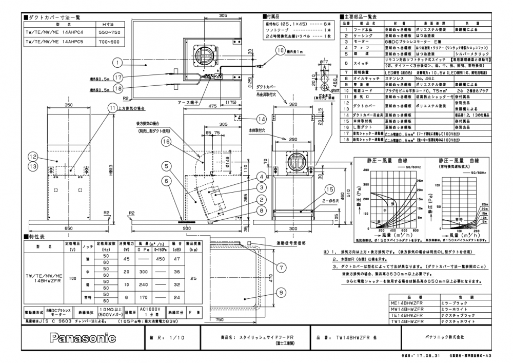 レンジフード 富士工業製（Panasonic）JUGTW14BHWZF(R/L) ホワイト 間口90cm サイドタイプ スタイリッシュサイドフード  ダクトカバー付き