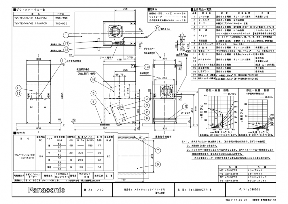 レンジフード 富士工業製(Panasonic)JUGTE14BHWZF(R/L レンジフード 富士工業製(Panasonic)JUGTE14BHWZF(R/L