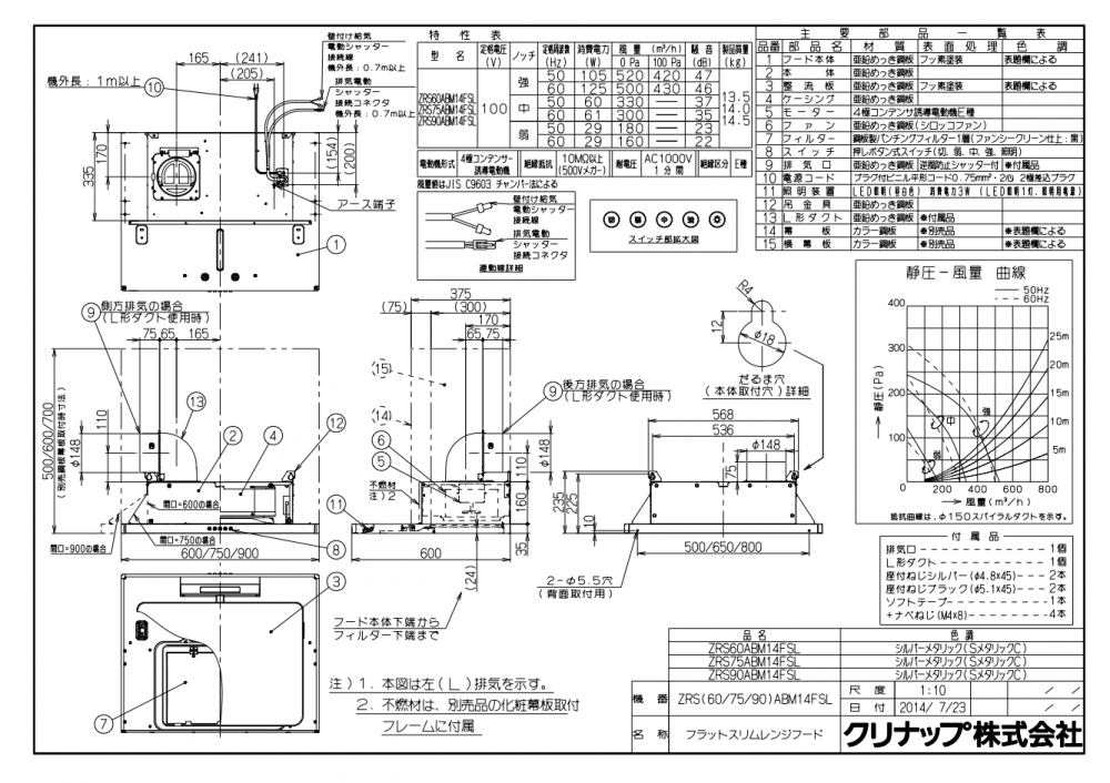 SALE／77%OFF】 J-relife 店クリナップ 壁付けタイプ 深型レンジフード シロッコファン 間口60cm ZRS60NAX20FSZ  シルバー