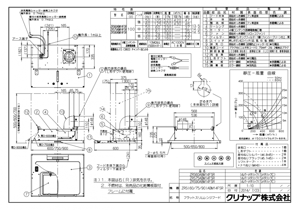 SALE／77%OFF】 J-relife 店クリナップ 壁付けタイプ 深型レンジフード シロッコファン 間口60cm ZRS60NAX20FSZ  シルバー