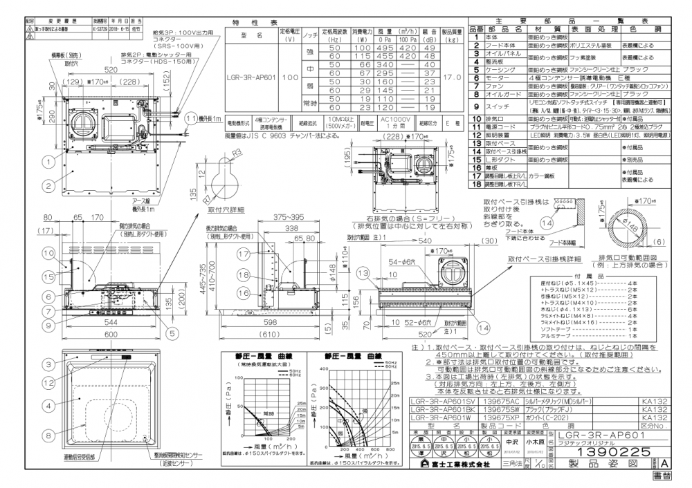 レンジフード 富士工業製（Rinnai）LGR-3R-AP601SV 間口60cm シルバーメタリック LGRシリーズ クリーンフード 上幕板付き