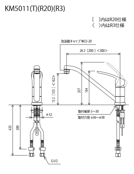 キッチン水栓　一般地用　 KVK製（KVK）KM5011T　流し台用シングルレバー式混合栓