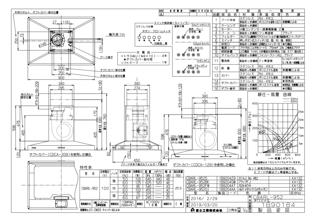 レンジフード　アリアフィーナ製（永大産業）JS-CFEDL-952TW　間口90cm　テクスチャーホワイトシロッコファン　センタータイプダクトカバー付 - 4