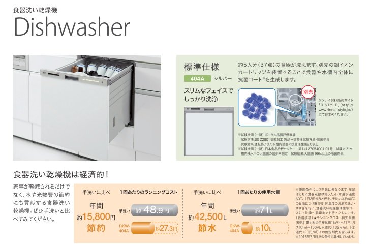 独創的 リンナイ RKW-404A-SV ビルトイン食器洗い乾燥機 スライドオープンタイプ スリムラインフェイス シルバー  discoversvg.com