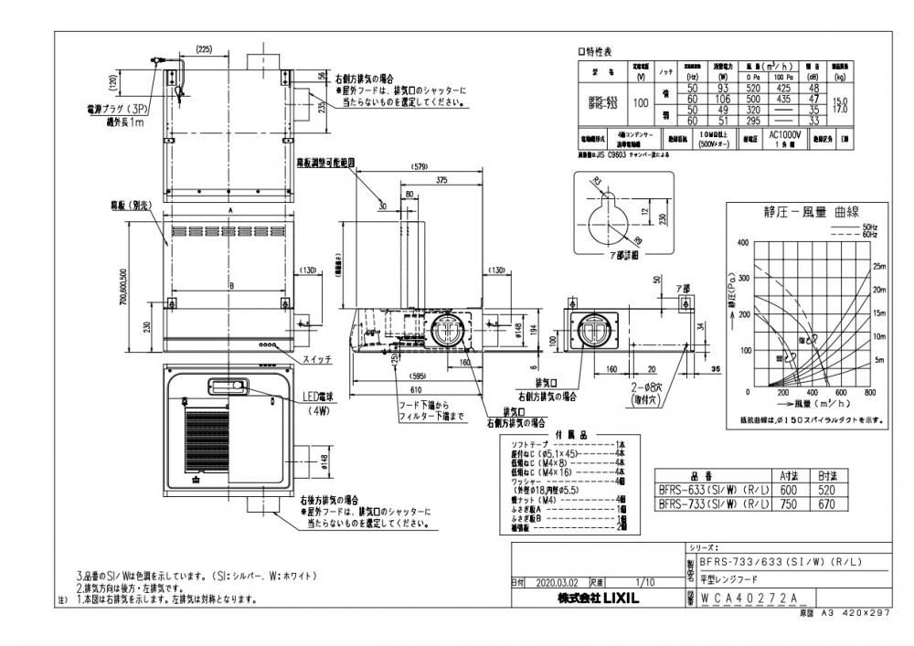レンジフード 富士工業製(LIXIL) BFRS-633SI(R/L) 間口60cm レンジフード 富士工業製(LIXIL) BFRS-633SI(R/L) 間口60cm