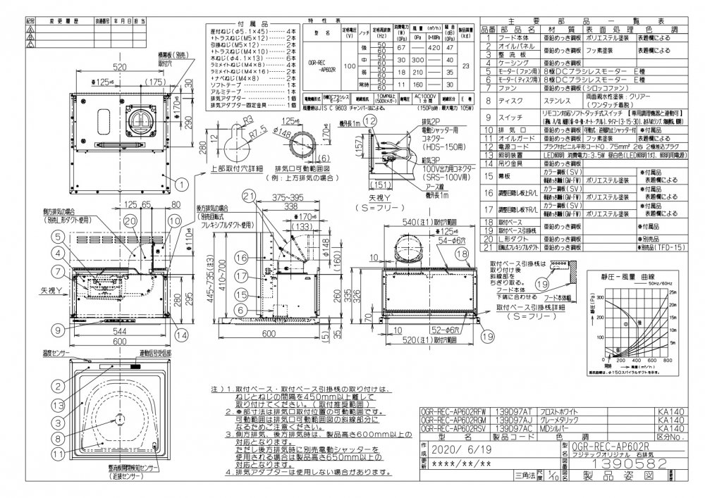 レンジフード 富士工業製(Rinnai) OGR-REC-AP602R/LSV 間口60cm