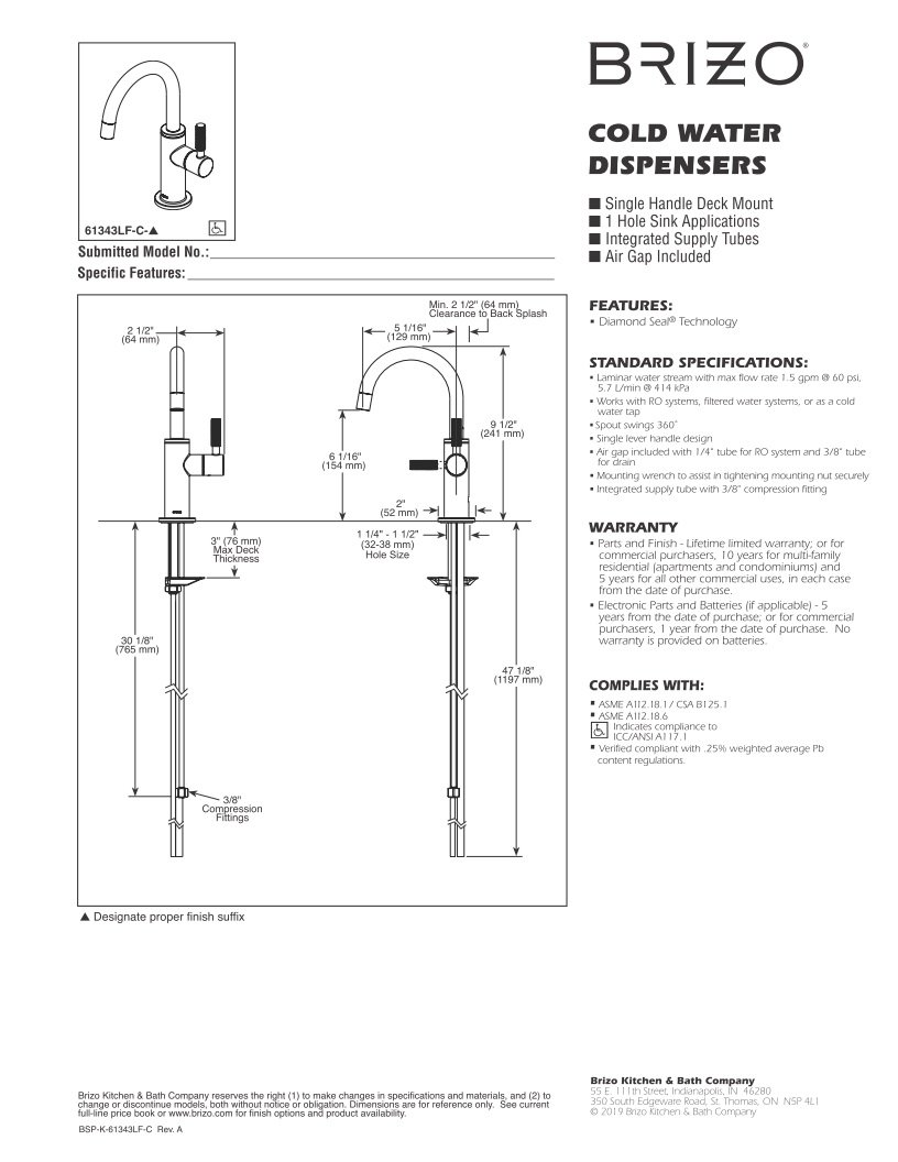 浄水器 デルタ製(DELTA) 61343LF-C-PC リッツェ 浄水器用単水栓 マットブラック