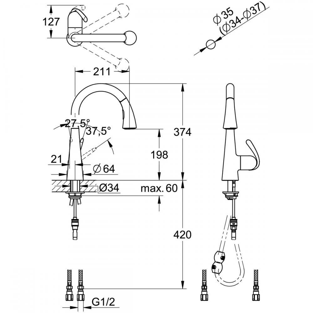 ソバ（6点） GROHE（グローエ）ゼドラ シングルレバーキッチン混合栓