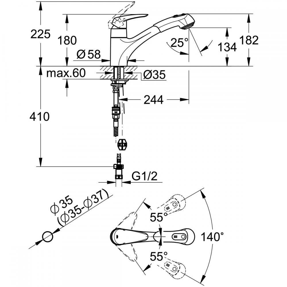 キッチン水栓 寒冷地用 グローエ製(GROHE)JP366502 シングル キッチン水栓 寒冷地用 グローエ製(GROHE)JP366502 シングル