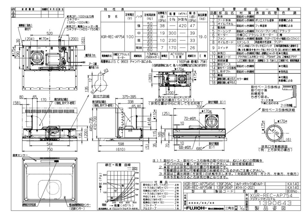 レンジフード 富士工業製（Rinnai）XGR-REC-AP754W 間口75cm ホワイト XGRシリーズ クリーンフード 上幕板付き