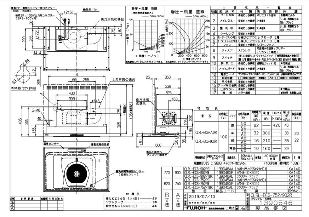 レンジフード 富士工業製（富士工業）CLRL-ECS-752R/LSI シルバーメタリック 間口75cm プレミアムプラス 壁面取付けタイプ 上幕板付き