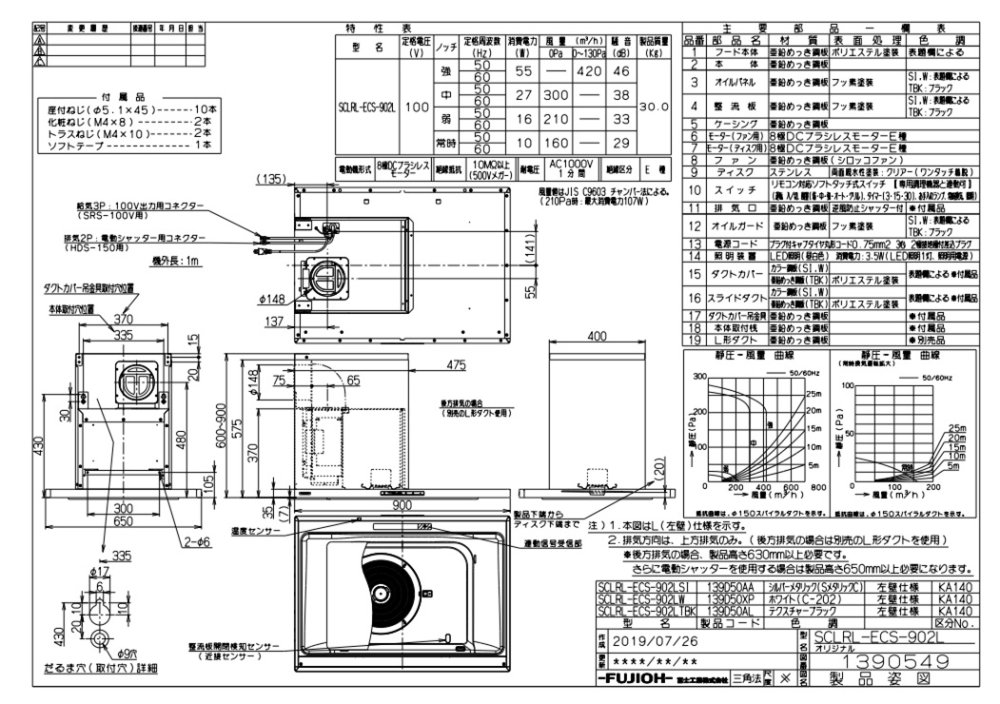 レンジフード 富士工業製（富士工業）SCLRL-ECS-902R/LSI 間口90cm プレミアムプラス シルバーメタリック 横壁取付けタイプ  ダクトカバー付き