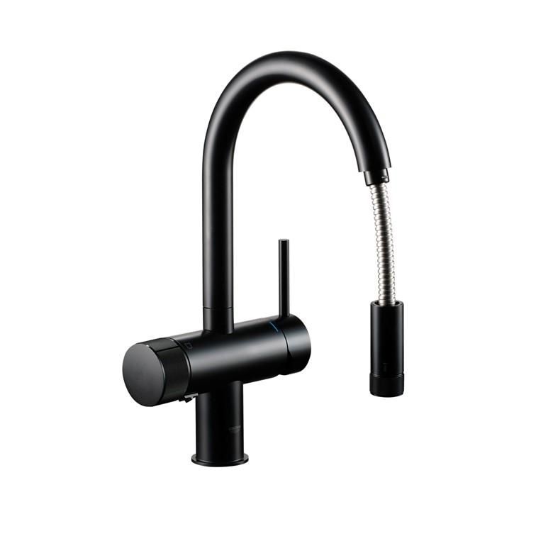 浄水器 グローエ製（GROHE）JPK61903 ミンタ（MINTA）浄水器一体型シングルレバーキッチン混合栓(リクシル製カートリッジ付)  ベルベットブラック 寒冷地用