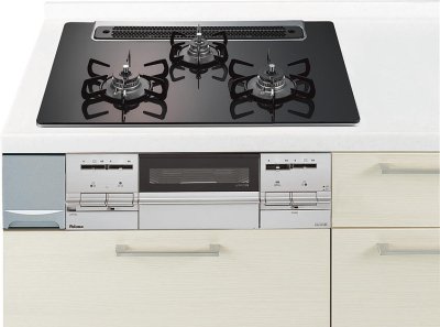 ガスコンロ パロマ製（Panasonic）QSPD732W7　3口コンロ　ガラストップ　両面焼きグリル　幅75cm　ラクシーナ