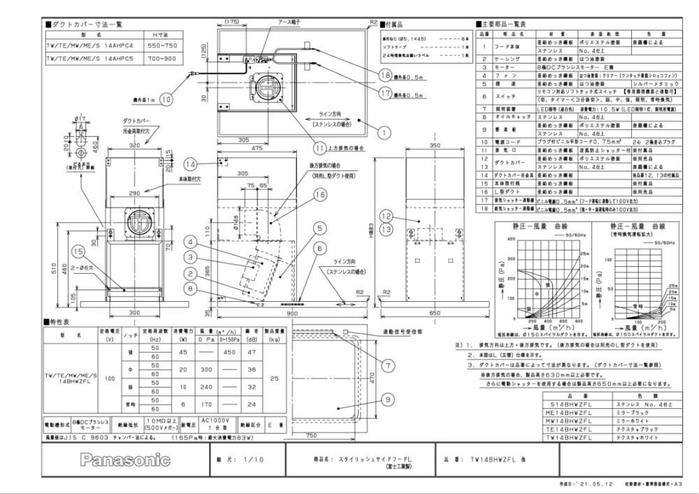 レンジフード 富士工業製 (Panasonic) JUGS14BHWZF(R/L) スタイリッシュフード 間口90cm シルバー サイドタイプ  ダクトカバー付き