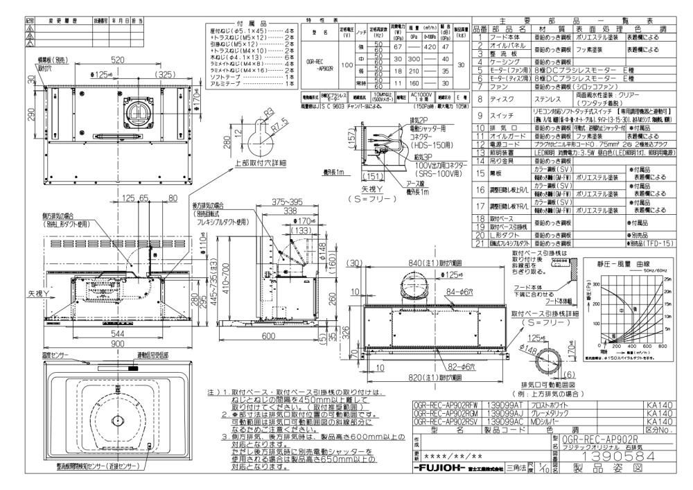 レンジフード 富士工業製(Rinnai) OGR-REC-AP902(R/L)FW 間口 レンジフード 富士工業製(Rinnai) OGR-REC-AP902(R/L)FW 間口