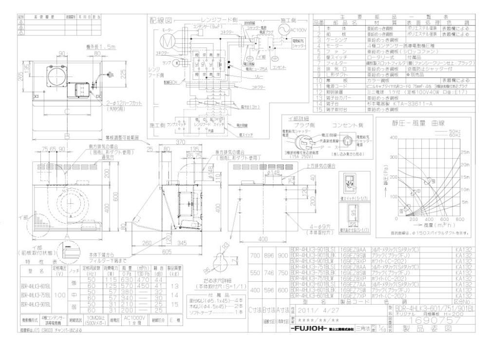 最初の BDRタイプ レンジフード 間口：600mm ナスラック BDR-3HL-6017TN-W シロッコファン 