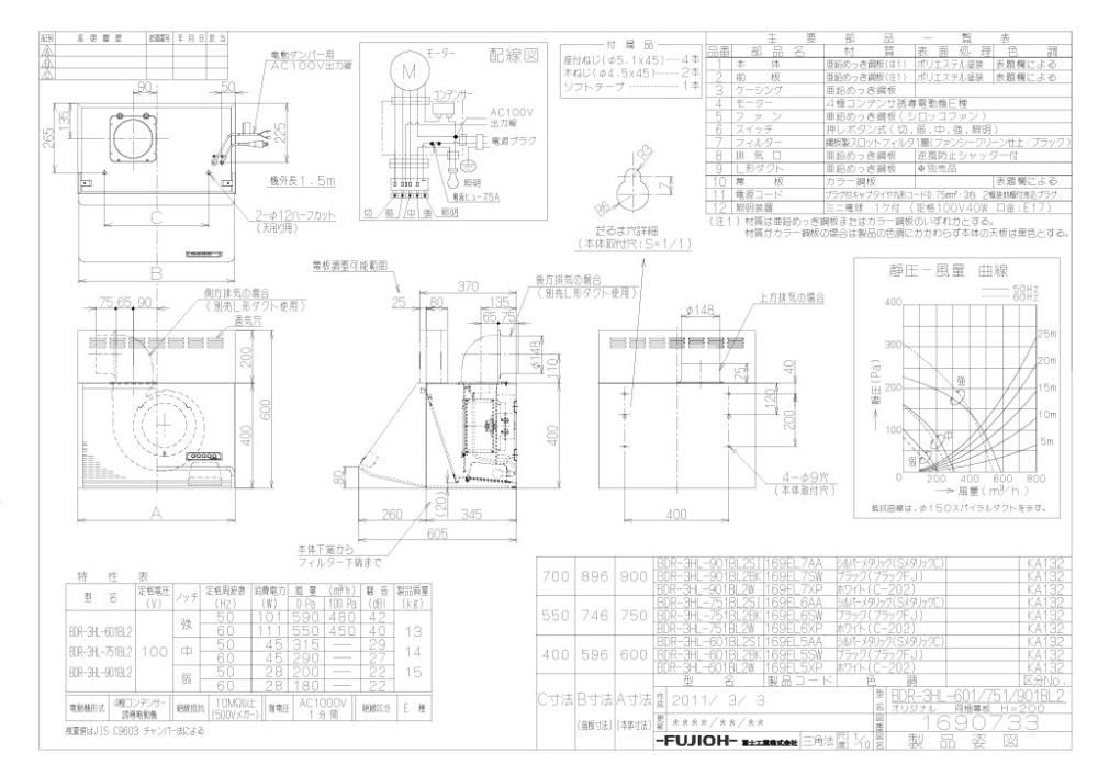 レンジフード 富士工業製（富士工業）BDR-3HL-751BL2SI シルバーメタリック 間口75cm 壁面取付けタイプ 上幕板付き