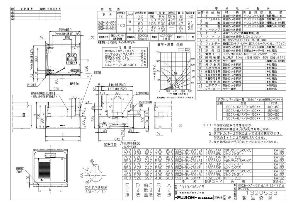 レンジフード 富士工業製（富士工業）SSQR-3A-6014SI シルバーメタリック 間口60cm 高さ40cm スタンダード 横壁取付けタイプ  BL3型相当風量 ダクトカバー付き