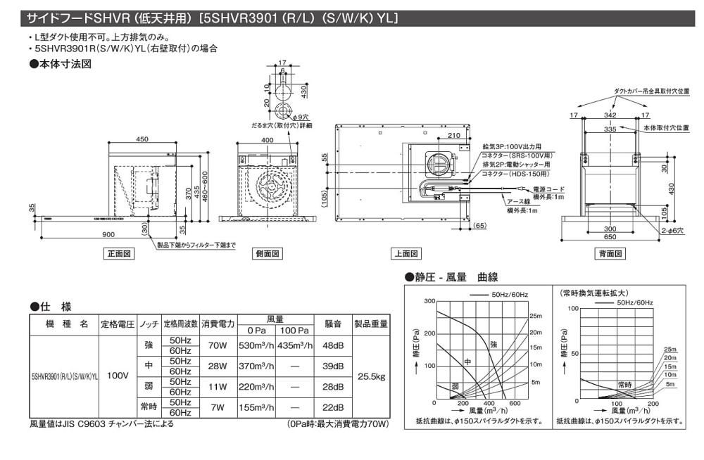 レンジフード 富士工業製(TOCLAS)5SHVR3901(R/L)WYL 間口90cm レンジフード 富士工業製(TOCLAS)5SHVR3901(R/L)WYL 間口90cm