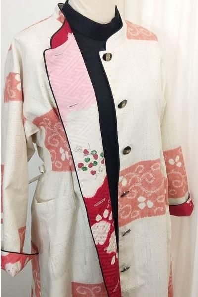 着物　リメイク　正絹紬　シャツ　ジャケット　ロング　羽織　古布 DSC_0189-Photoroom-Photoroom-